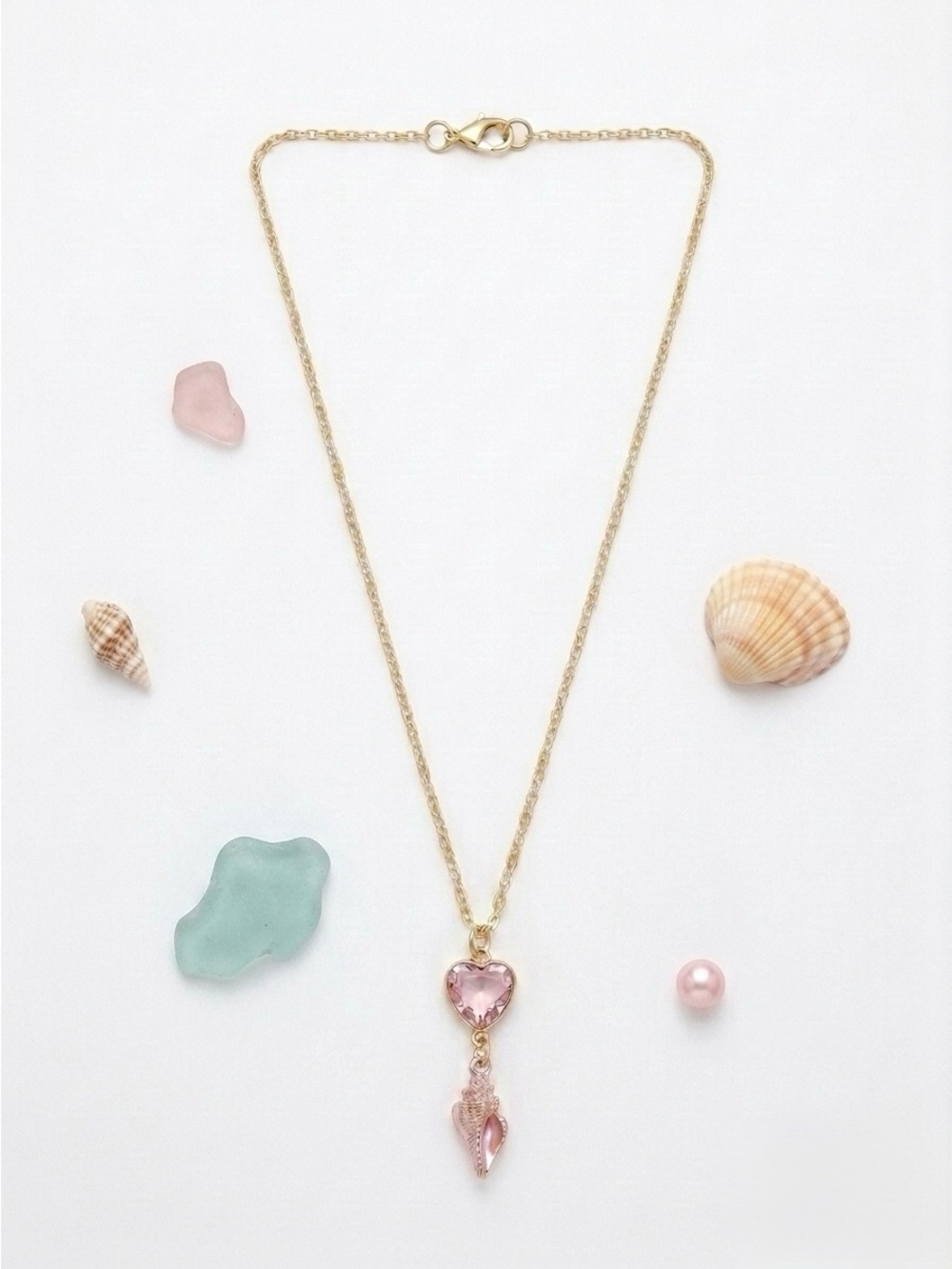 Gold Chain Necklace with Pink Heart Pendant